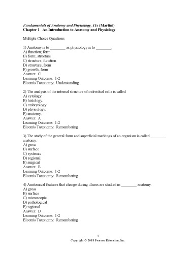 Test Bank for Fundamentals of Anatomy and Physiology